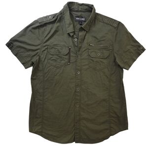 Rebel & Soul Men's Army Green Short Sleeve Button Down Utility Shirt - Size XL